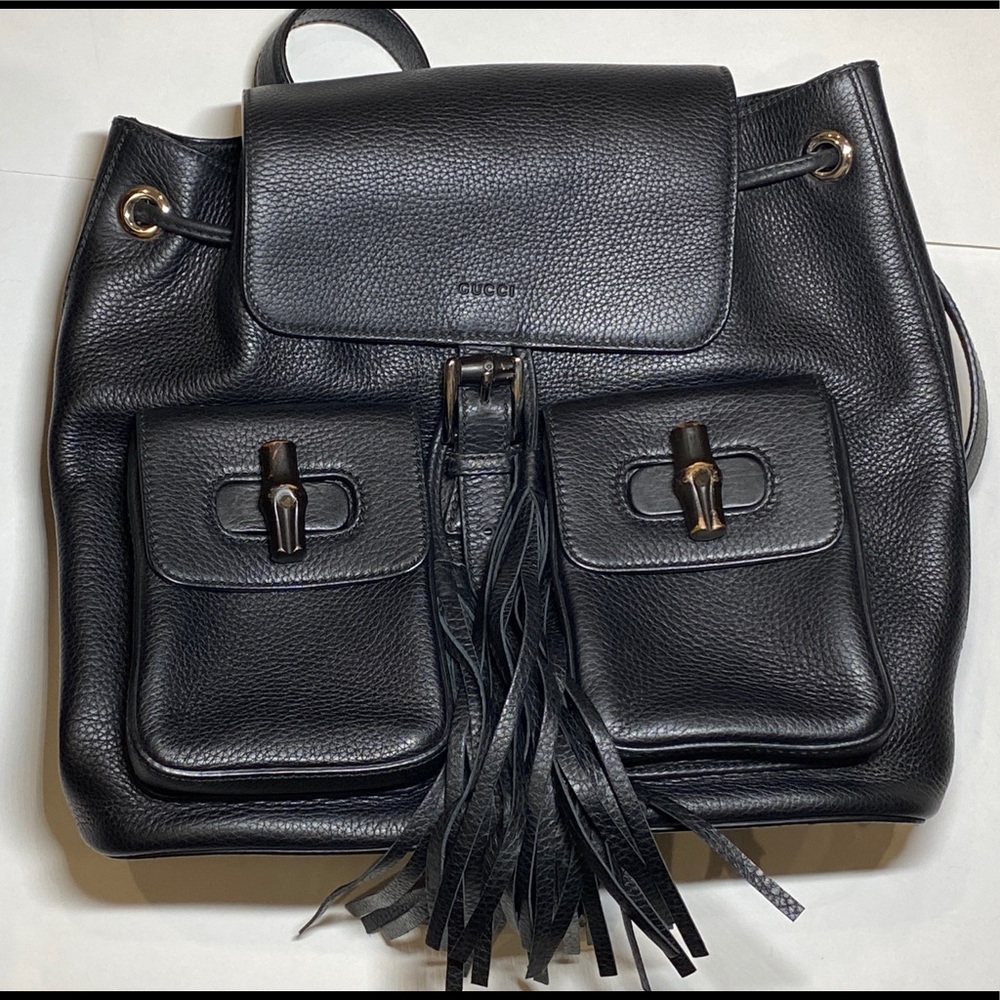 Gucci Black Leather Medium Bamboo Backpack Bag